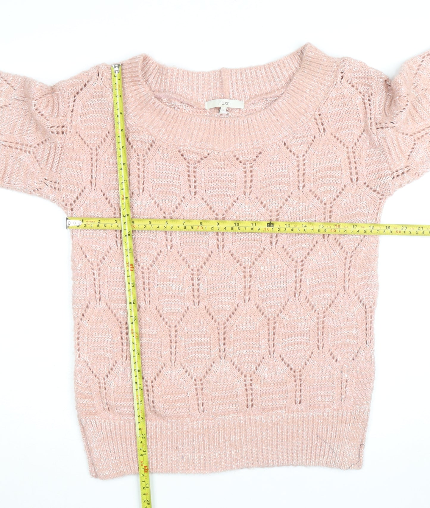 Next Womens Pink Open-Knit Pullover Jumper Size S