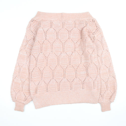 Next Womens Pink Open-Knit Pullover Jumper Size S