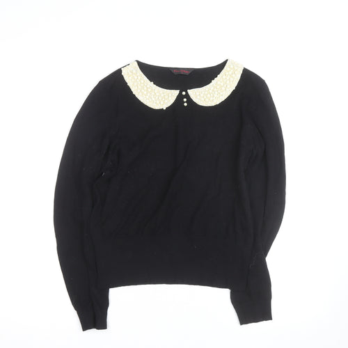 Miss Selfridge Women’s Black Beaded Collar Cotton Jumper Size 16