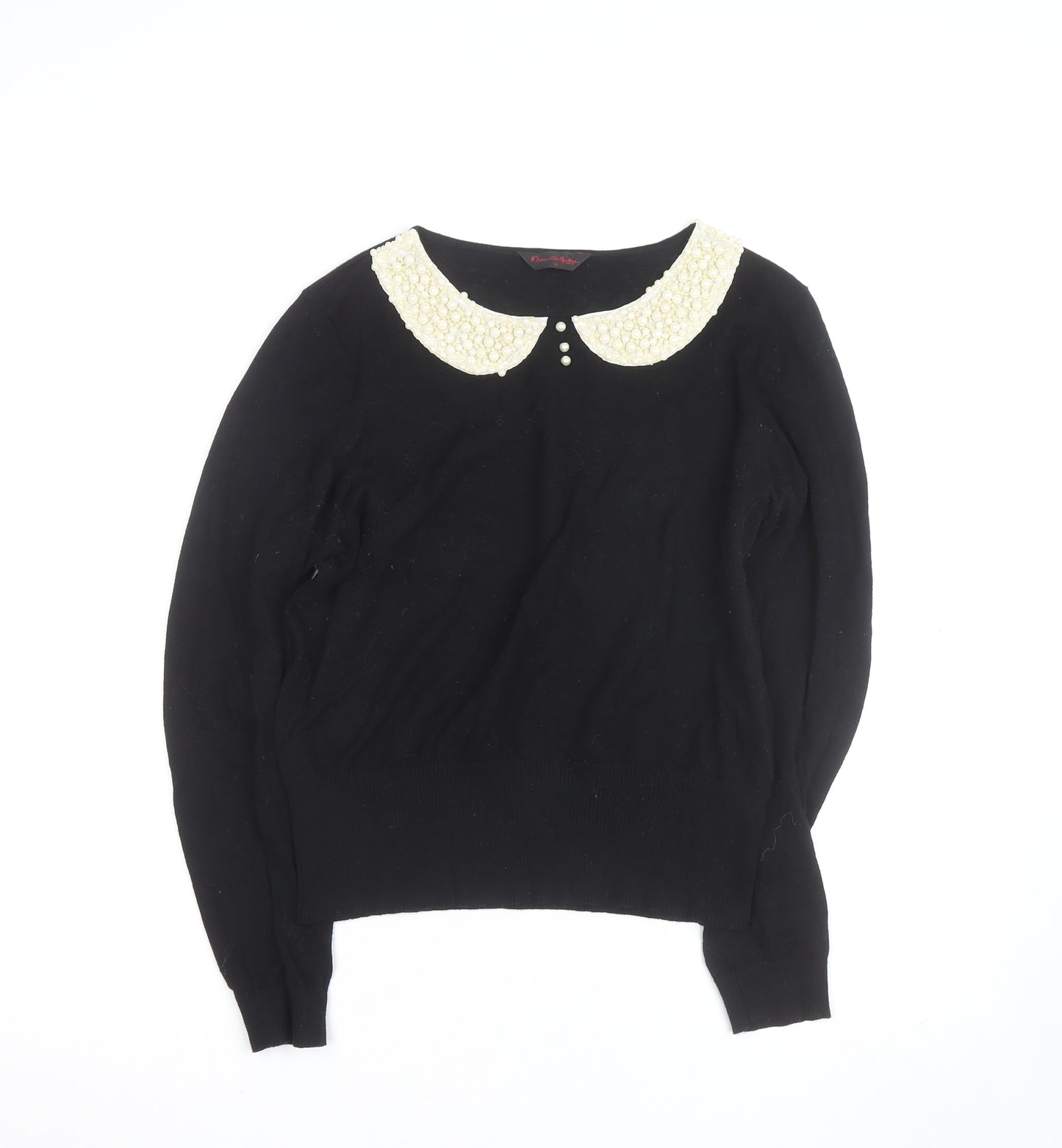 Miss Selfridge Women’s Black Beaded Collar Cotton Jumper Size 16
