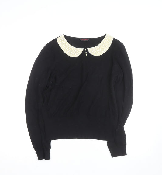 Miss Selfridge Women’s Black Beaded Collar Cotton Jumper Size 16