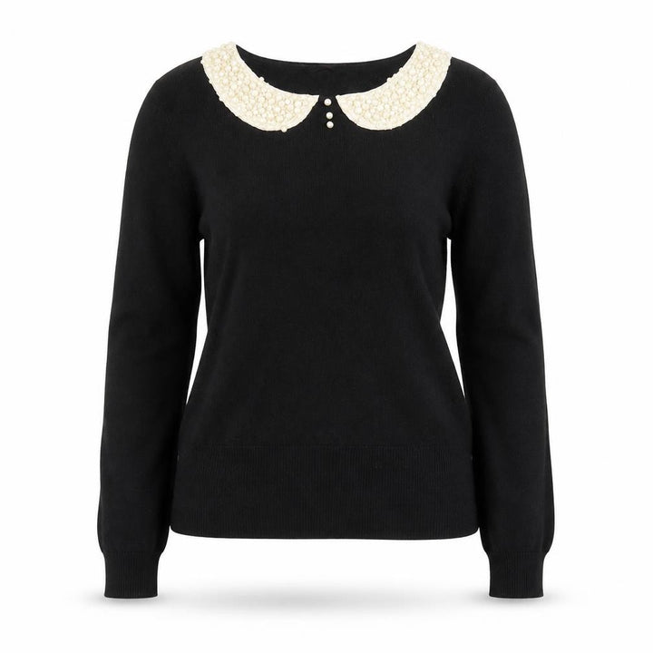 Miss Selfridge Women’s Black Beaded Collar Cotton Jumper Size 16