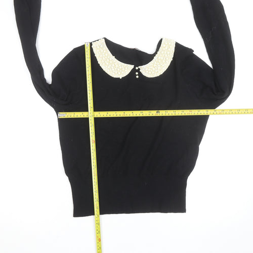 Miss Selfridge Women’s Black Beaded Collar Cotton Jumper Size 16