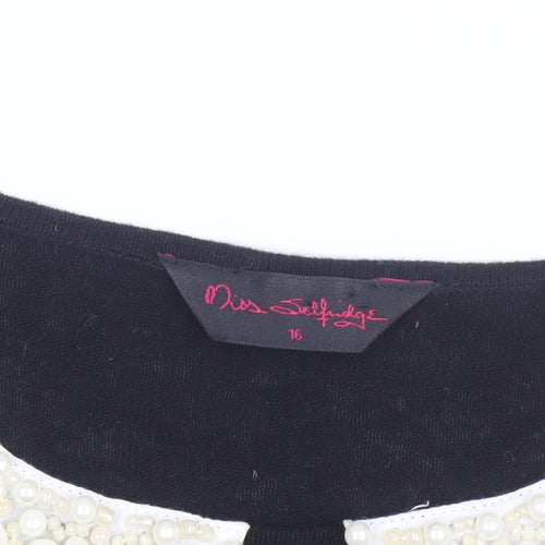 Miss Selfridge Women’s Black Beaded Collar Cotton Jumper Size 16