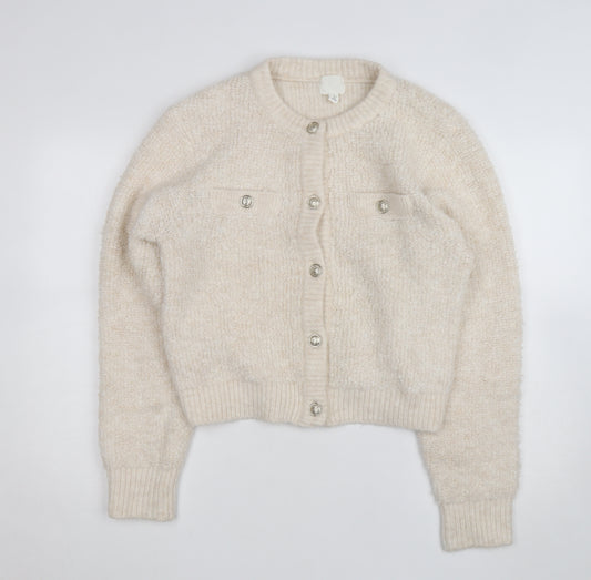 H&M Women’s Beige Chunky Knit Button Cardigan Size 14