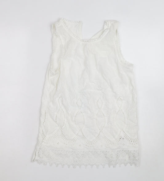 Next Women's White Cotton Lace Sleeveless Blouse Size 10