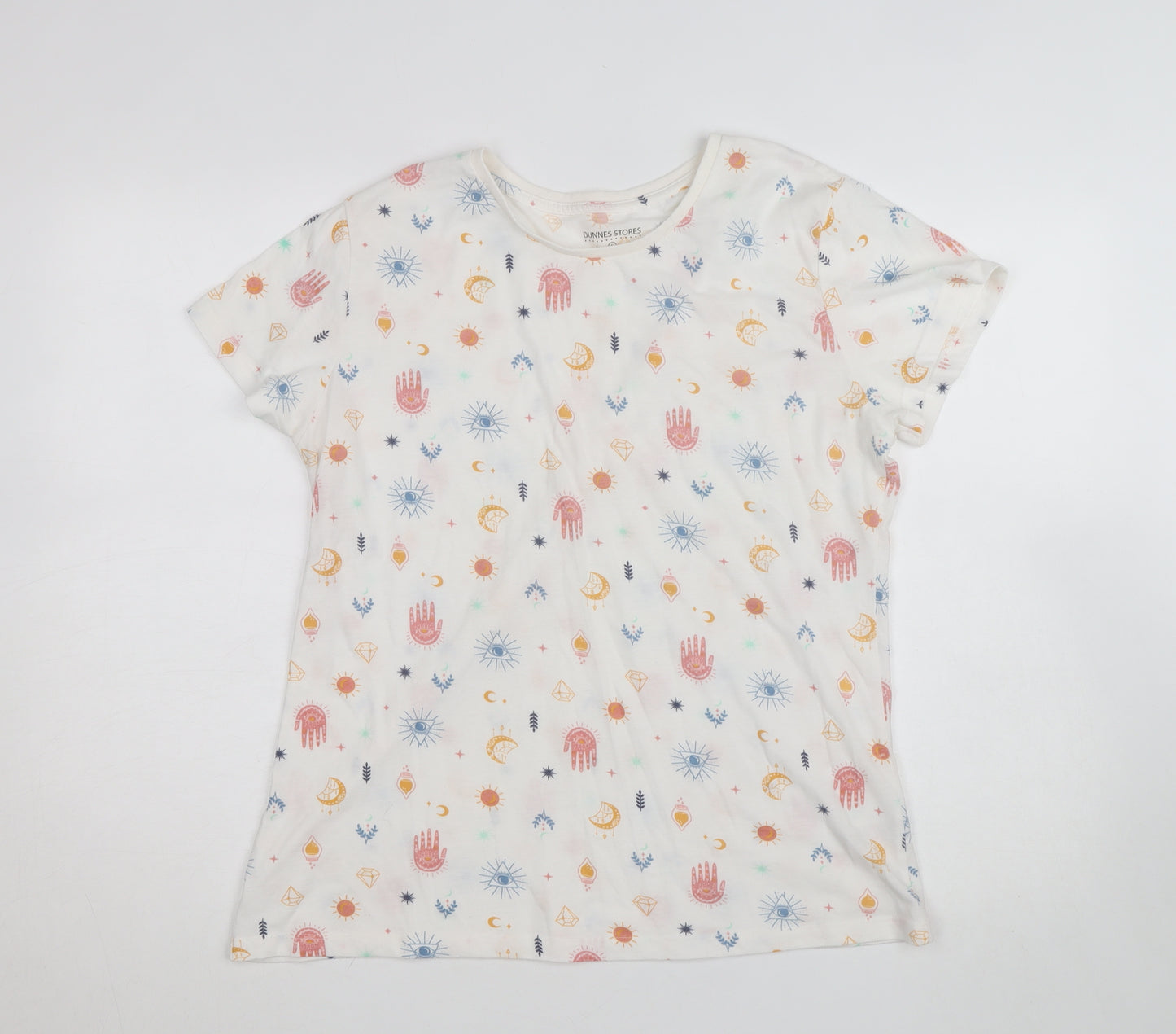 Dunnes Stores Women’s White Bohemian Print Cotton T-Shirt Size L