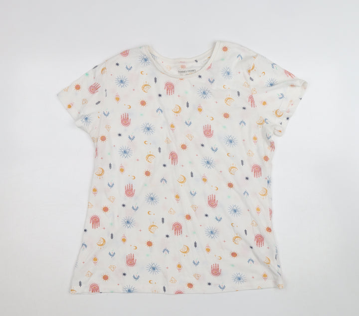 Dunnes Stores Women’s White Bohemian Print Cotton T-Shirt Size L