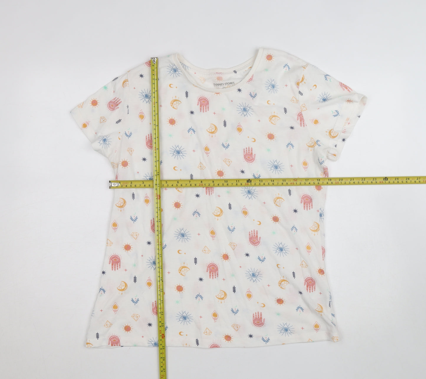 Dunnes Stores Women’s White Bohemian Print Cotton T-Shirt Size L