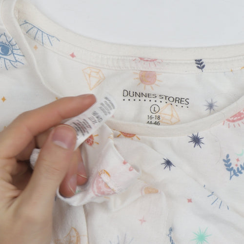 Dunnes Stores Women’s White Bohemian Print Cotton T-Shirt Size L