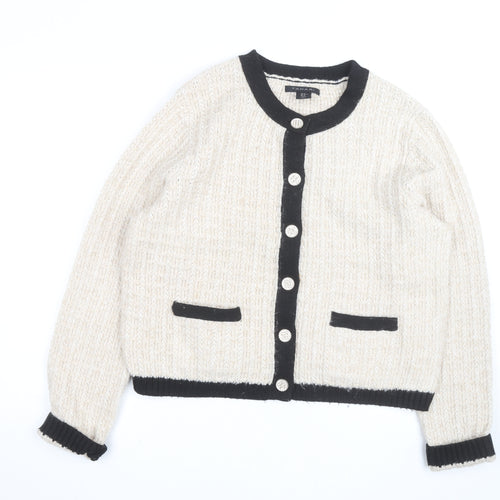 Tahari Women Beige Black Cardigan XL Long Sleeve Classic Knit