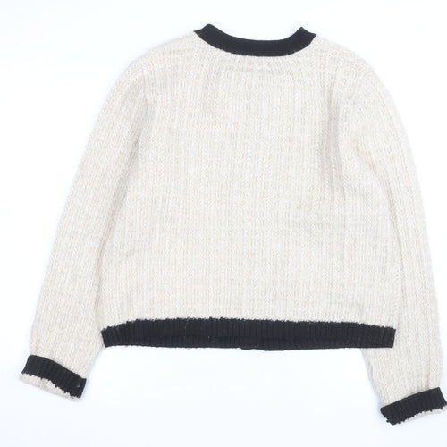 Tahari Women Beige Black Cardigan XL Long Sleeve Classic Knit