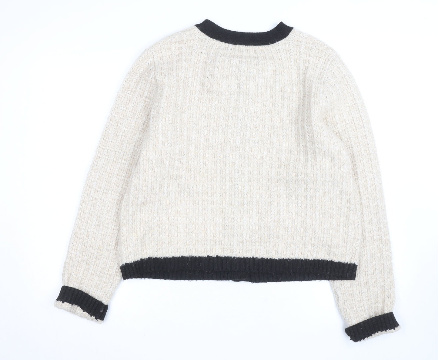 Tahari Women Beige Black Cardigan XL Long Sleeve Classic Knit