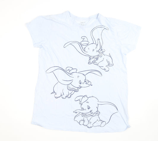 Disney Women's Blue Dumbo Print Short Sleeve Cotton T-Shirt L