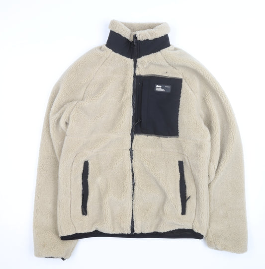 Pull & Bear Men's Beige Fleece Full Zip Jacket Size S Regular Fit