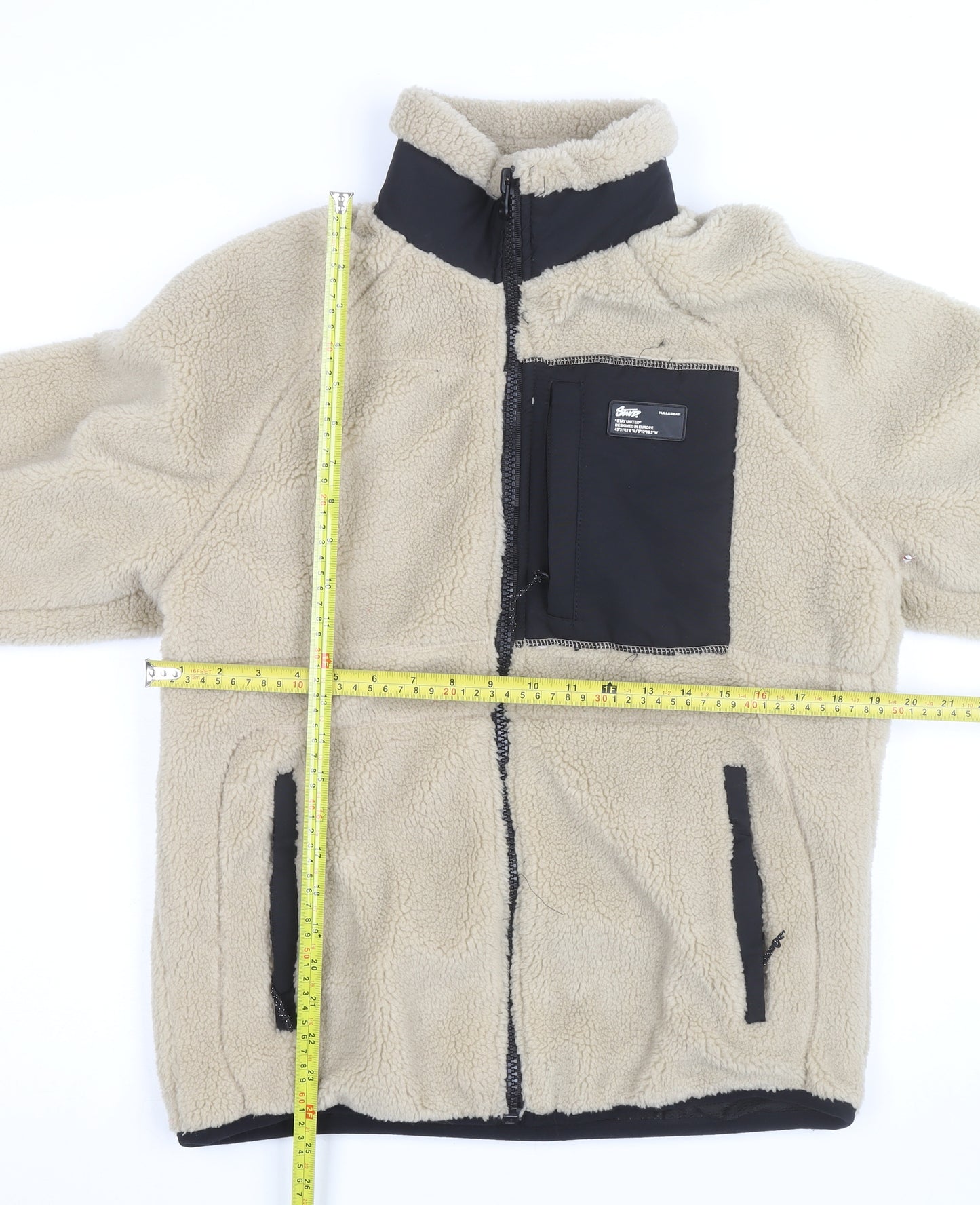 Pull & Bear Men's Beige Fleece Full Zip Jacket Size S Regular Fit