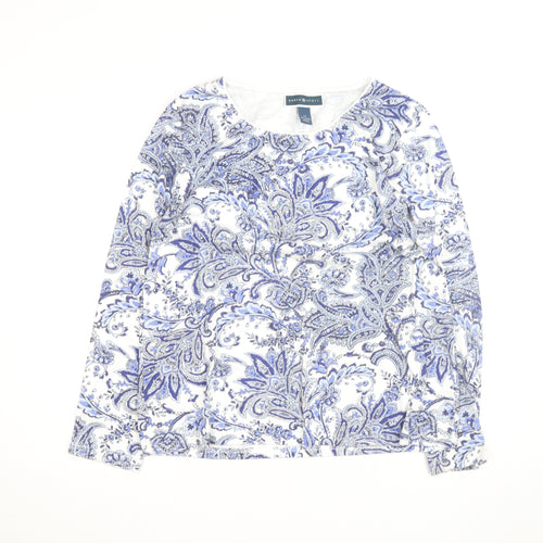 Karen Scott Women Blue Paisley Long Sleeve Cotton Blend Top XL