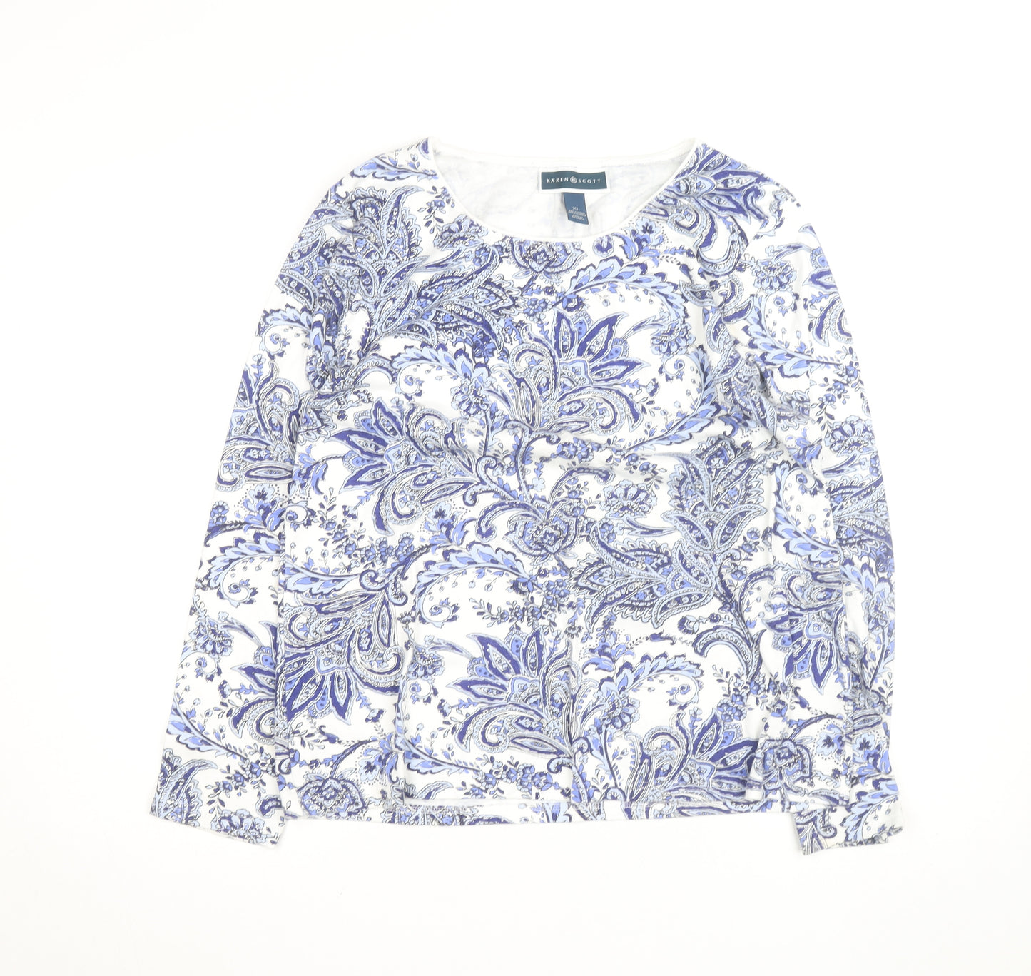 Karen Scott Women Blue Paisley Long Sleeve Cotton Blend Top XL