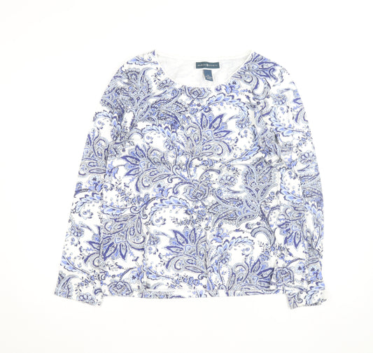 Karen Scott Women Blue Paisley Long Sleeve Cotton Blend Top XL