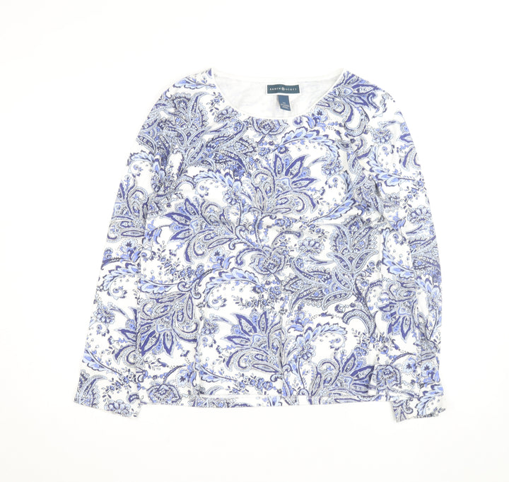 Karen Scott Women Blue Paisley Long Sleeve Cotton Blend Top XL