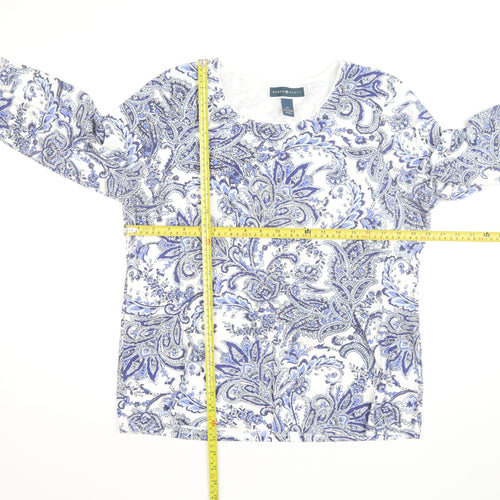 Karen Scott Women Blue Paisley Long Sleeve Cotton Blend Top XL