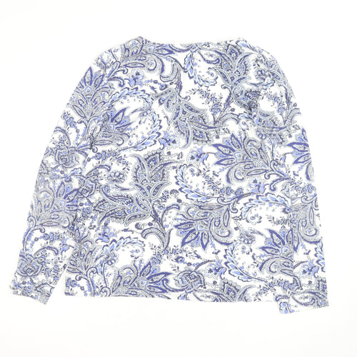 Karen Scott Women Blue Paisley Long Sleeve Cotton Blend Top XL