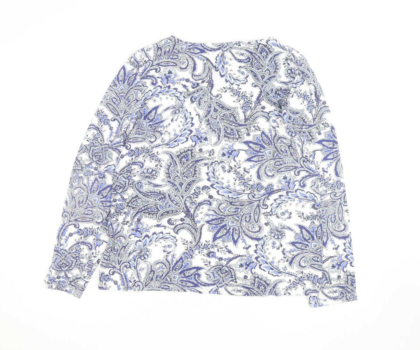 Karen Scott Women Blue Paisley Long Sleeve Cotton Blend Top XL
