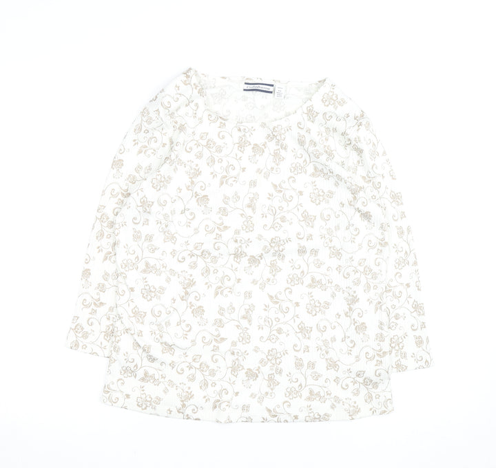 Croft & Barrow Women’s Beige Floral Petite L Long Sleeve Top