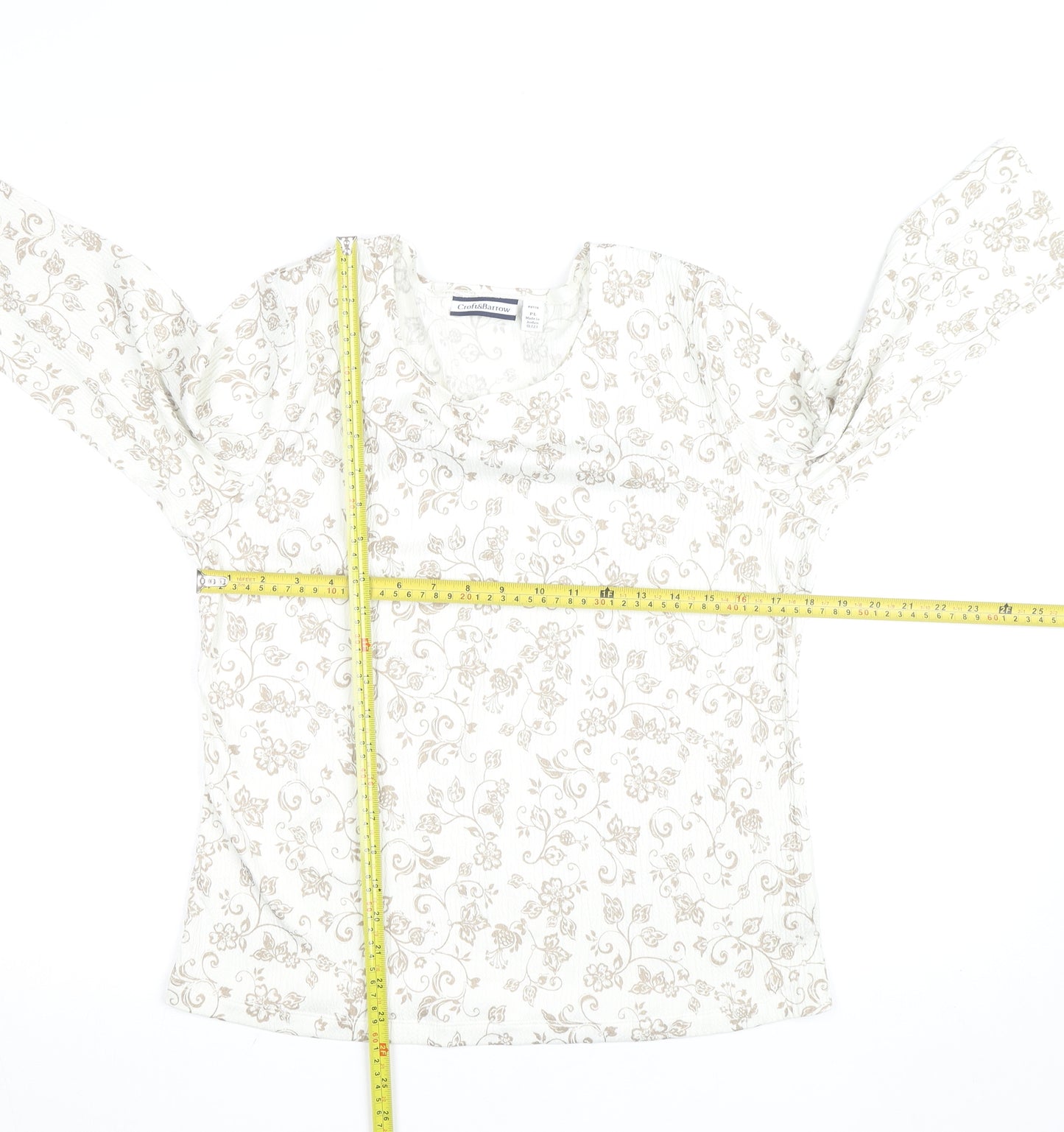 Croft & Barrow Women’s Beige Floral Petite L Long Sleeve Top
