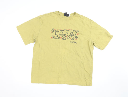 H&M Men’s Green Keith Haring Art Graphic Relaxed Fit T-Shirt Size L