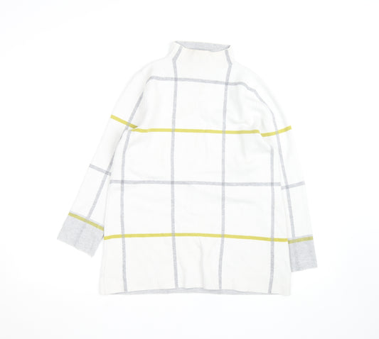 Tahari Women's White Mock Neck Check Knit Jumper Size S