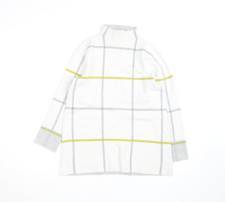 Tahari Women's White Mock Neck Check Knit Jumper Size S