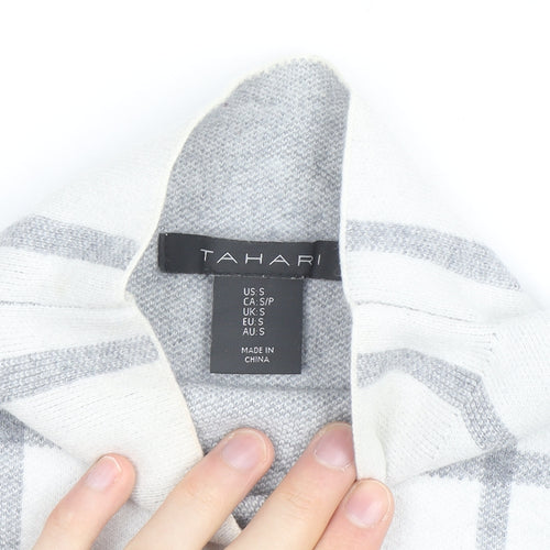 Tahari Women's White Mock Neck Check Knit Jumper Size S