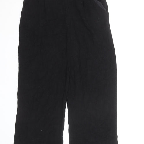 ASOS DESIGN Womens Black Linen Wide-Leg High Rise Trousers Size 8