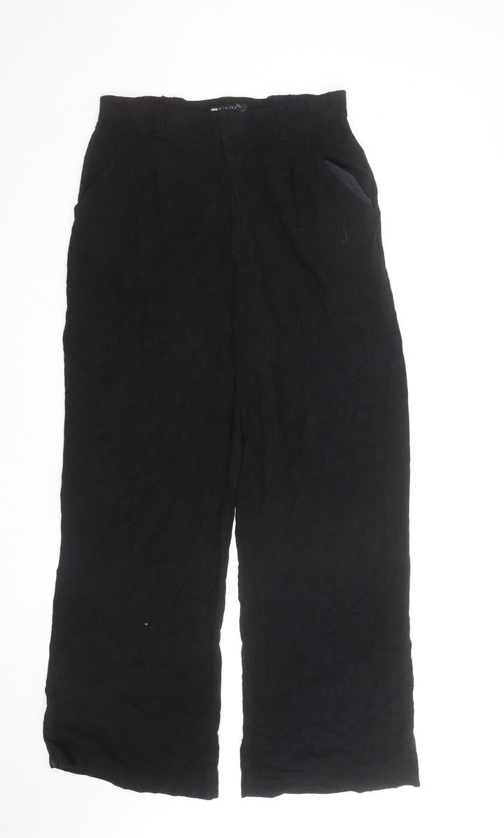 ASOS DESIGN Womens Black Linen Wide-Leg High Rise Trousers Size 8