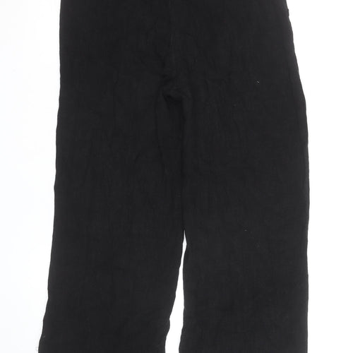 ASOS DESIGN Womens Black Linen Wide-Leg High Rise Trousers Size 8