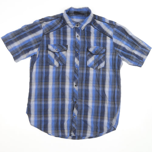 Burnside Men's Blue Plaid Short Sleeve Button-Up Shirt XL