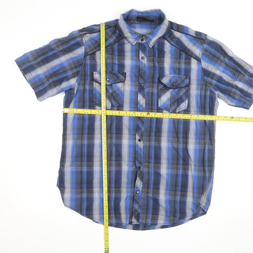 Burnside Men's Blue Plaid Short Sleeve Button-Up Shirt XL