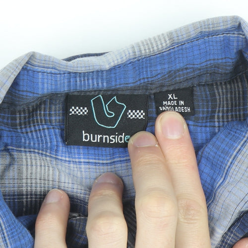 Burnside Men's Blue Plaid Short Sleeve Button-Up Shirt XL