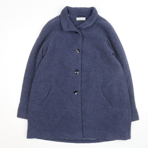 David Nieper Women Blue Wool Blend Mid-Length Overcoat UK 42