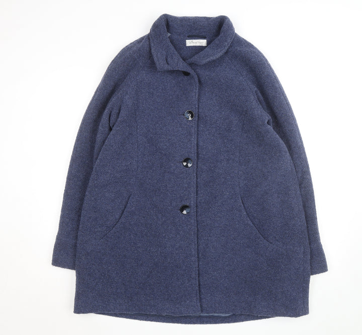 David Nieper Women Blue Wool Blend Mid-Length Overcoat UK 42
