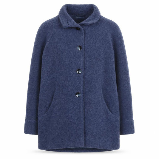 Front view of David Nieper Women Blue Wool Blend Mid-Length Overcoat UK 42