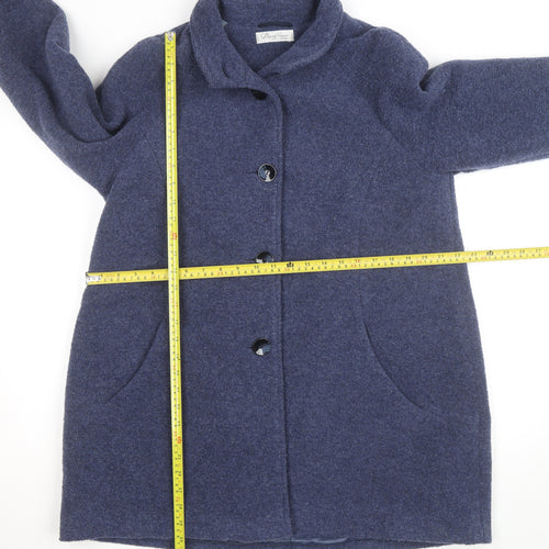 David Nieper Women Blue Wool Blend Mid-Length Overcoat UK 42