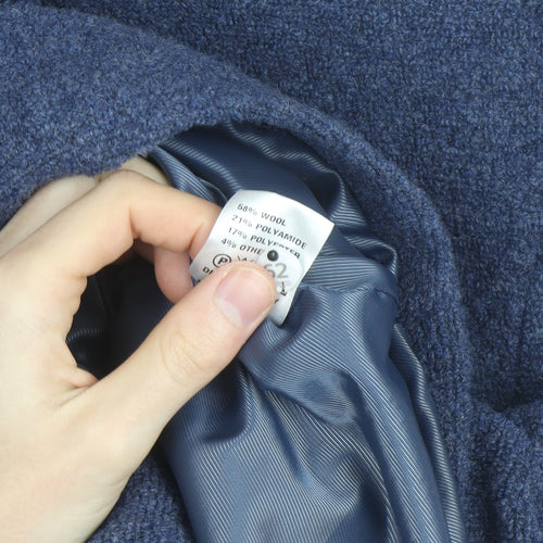 David Nieper Women Blue Wool Blend Mid-Length Overcoat UK 42
