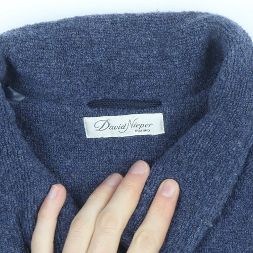 David Nieper Women Blue Wool Blend Mid-Length Overcoat UK 42