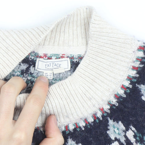 Fat Face Women's Beige Fair Isle Knit Jumper Size 14