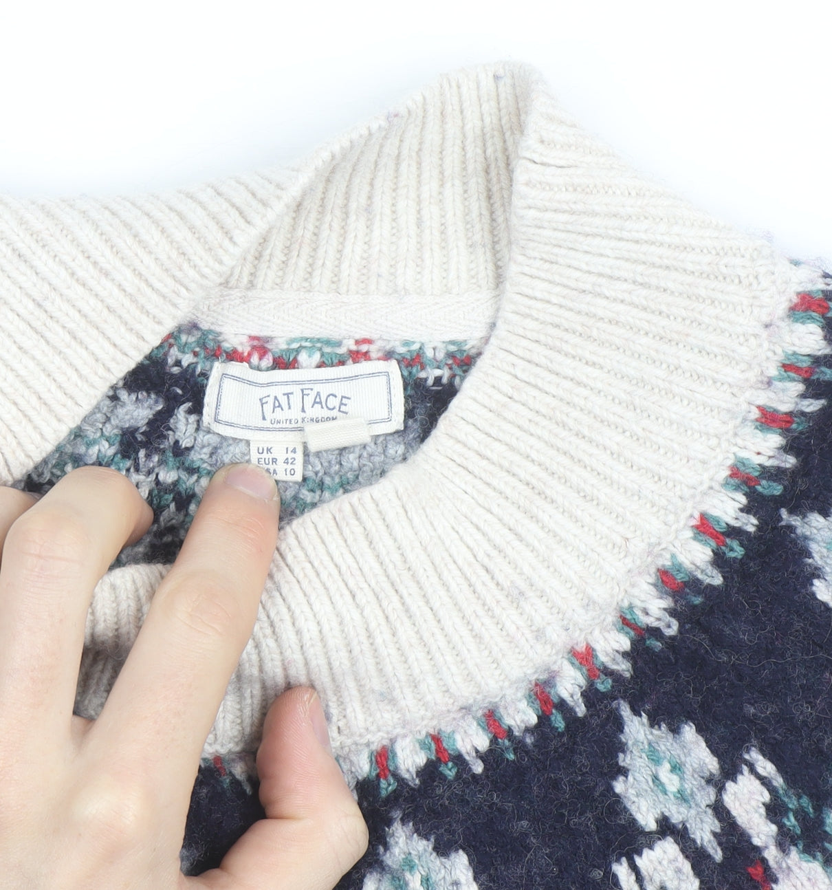 Fat Face Women's Beige Fair Isle Knit Jumper Size 14
