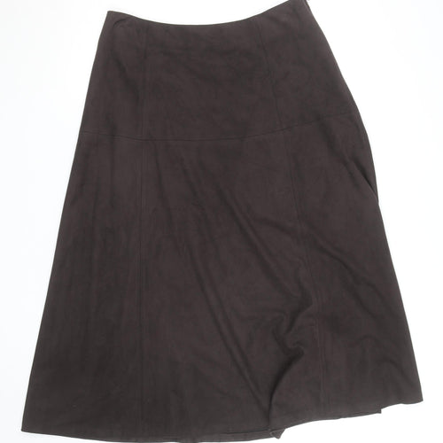 Marks and Spencer Women's Brown Faux Suede A-Line Midi Skirt Size 14