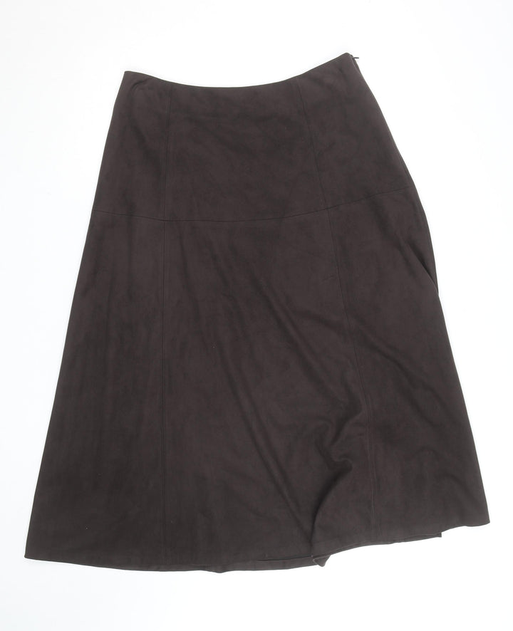 Marks and Spencer Women's Brown Faux Suede A-Line Midi Skirt Size 14