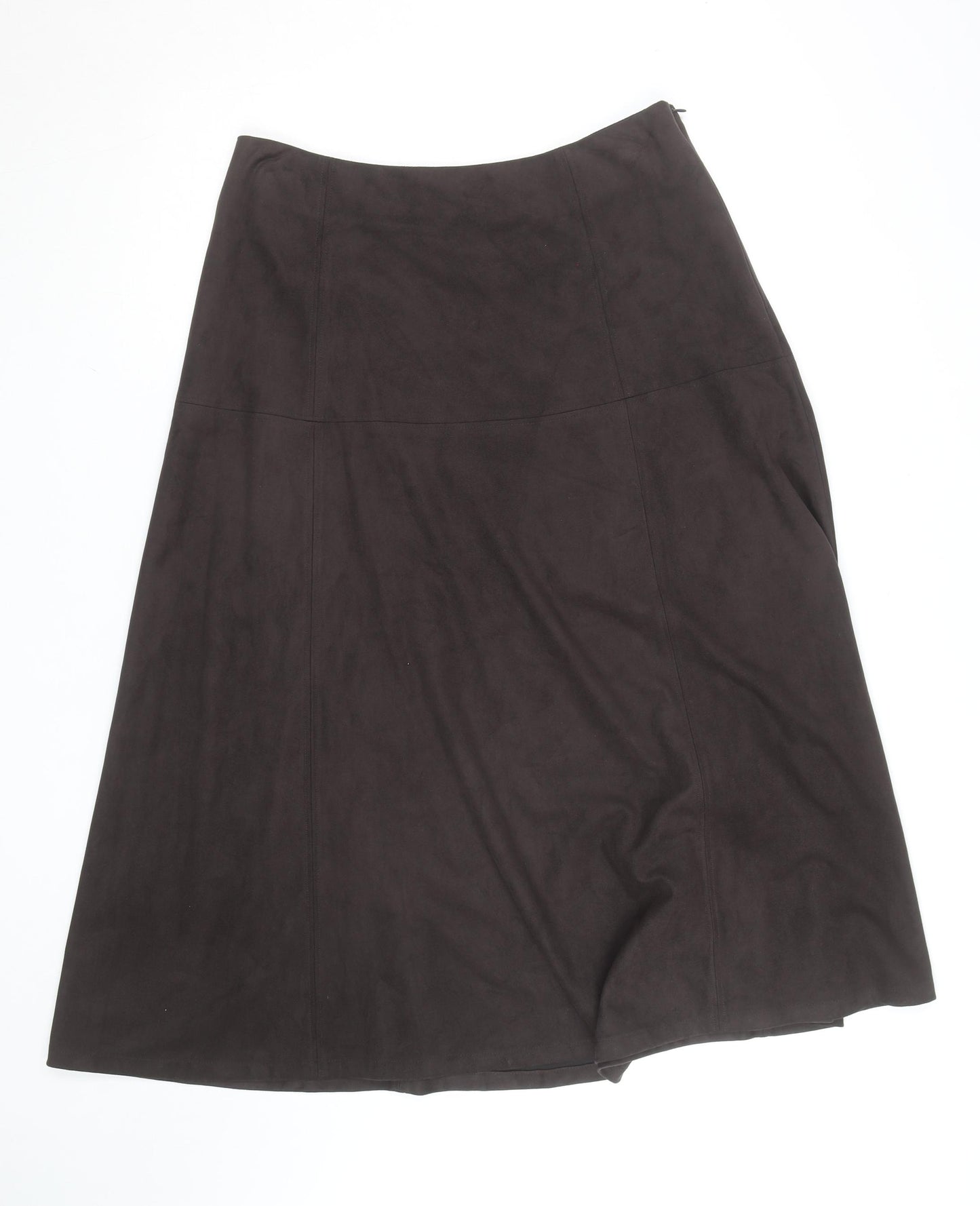 Marks and Spencer Women's Brown Faux Suede A-Line Midi Skirt Size 14